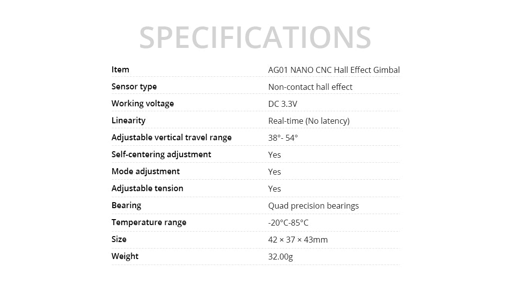 AG01 NANO CNC Hall Gimbals for Pocket Radio